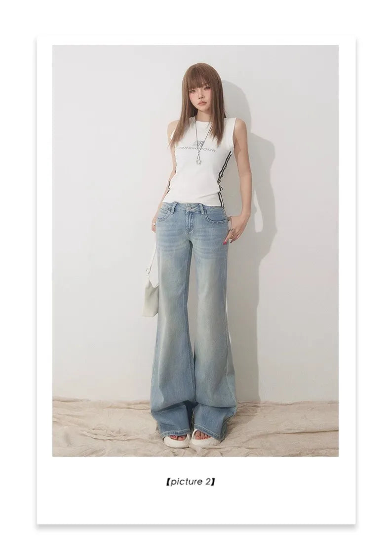 Slim Fit Simple Flared Jeans for Women High Fashion Causal England Style Y2K Street Work Low-waisted Pants Classical Clothing