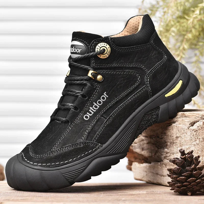 Man Casual Boots Winter Black Genuine Leather Comfy Men's Shoes Fashion Luxury Brand Men Boots New Design Outdoor Hiking Boots
