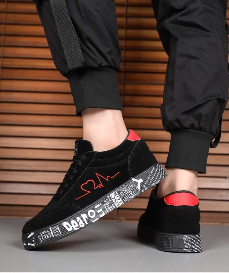 Breathable Mid-Top Sneakers , Heart & Music Graphic Design, Casual Streetwear Shoes for Couples, Valentine's Day & Birthday Gift