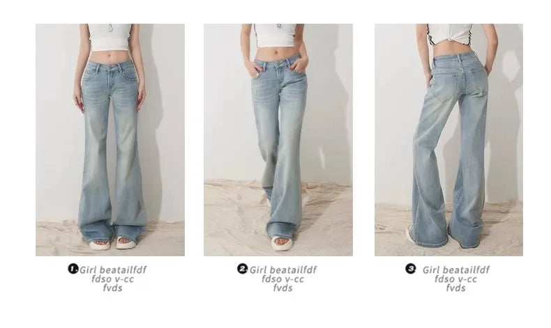 Slim Fit Simple Flared Jeans for Women High Fashion Causal England Style Y2K Street Work Low-waisted Pants Classical Clothing