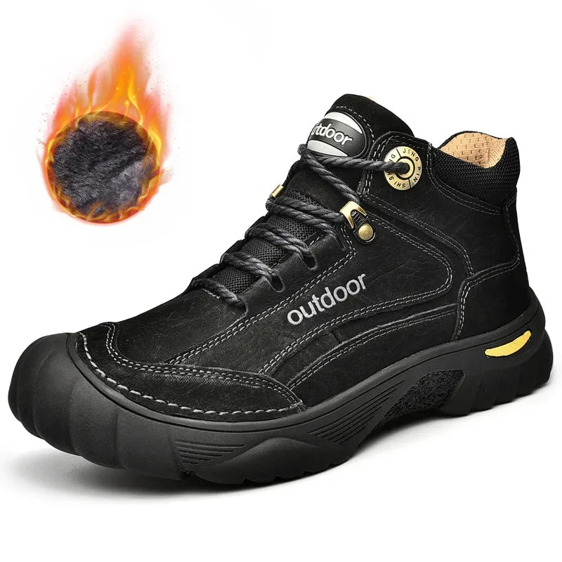 Man Casual Boots Winter Black Genuine Leather Comfy Men's Shoes Fashion Luxury Brand Men Boots New Design Outdoor Hiking Boots