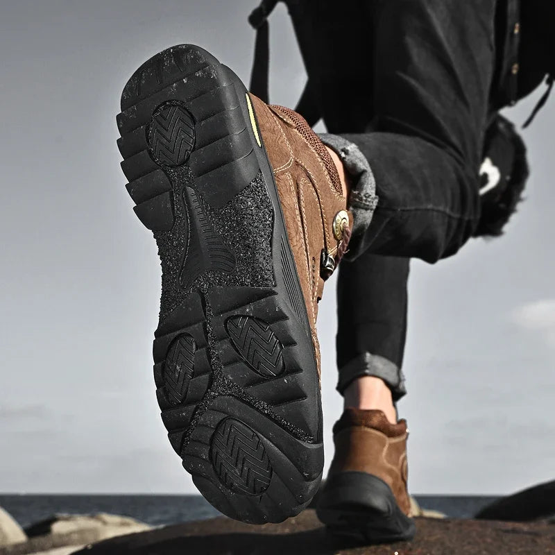 Man Casual Boots Winter Black Genuine Leather Comfy Men's Shoes Fashion Luxury Brand Men Boots New Design Outdoor Hiking Boots