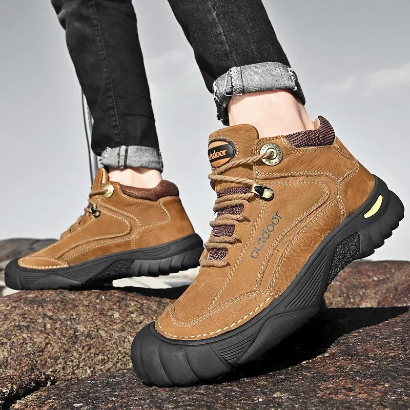 Man Casual Boots Winter Black Genuine Leather Comfy Men's Shoes Fashion Luxury Brand Men Boots New Design Outdoor Hiking Boots