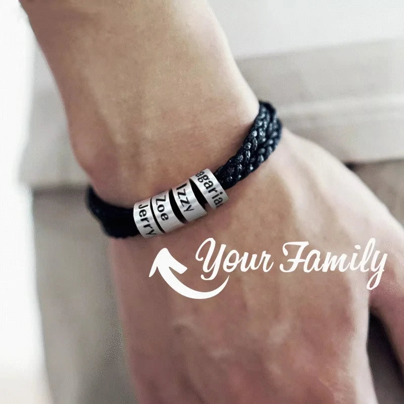 MaiLun 1pc  Customized Family Names Beads Men Braided Bracelet Personalized Jewelry Gift for Father boyfriend