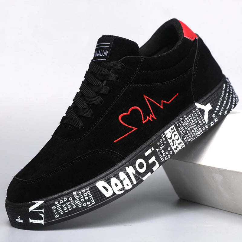 Breathable Mid-Top Sneakers , Heart & Music Graphic Design, Casual Streetwear Shoes for Couples, Valentine's Day & Birthday Gift