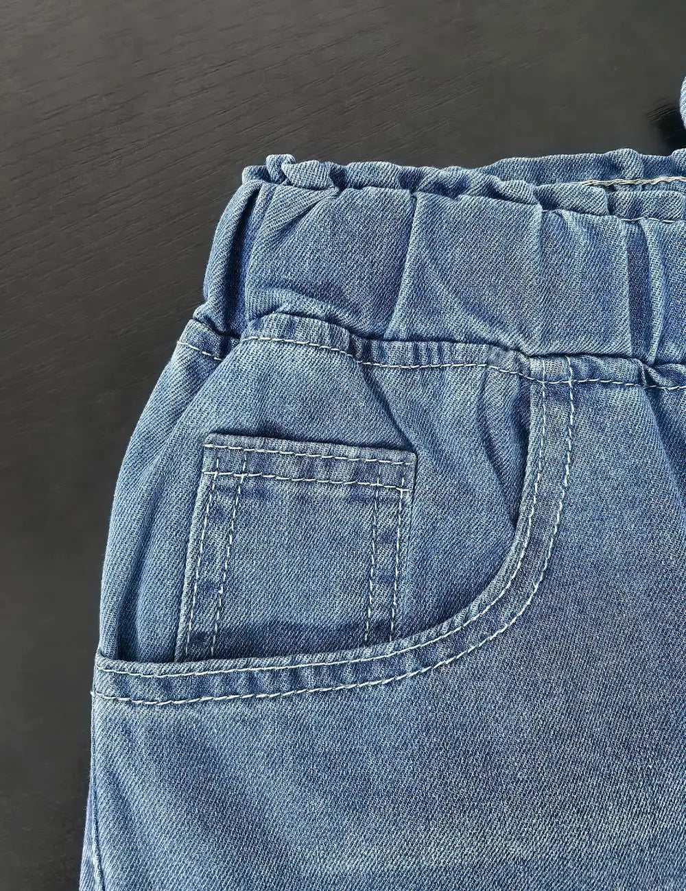 2026 New Women High Waist Drawstring Elastic Waist Washed Solid Color Wide Leg Long Pants Straight Loose Slimming Denim Pants