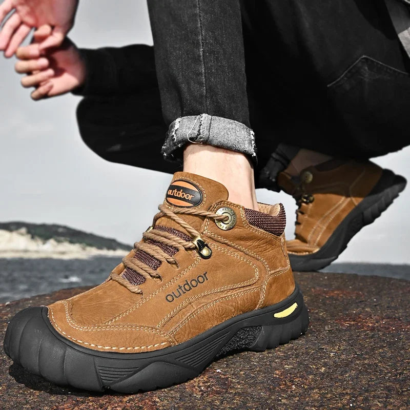 Man Casual Boots Winter Black Genuine Leather Comfy Men's Shoes Fashion Luxury Brand Men Boots New Design Outdoor Hiking Boots