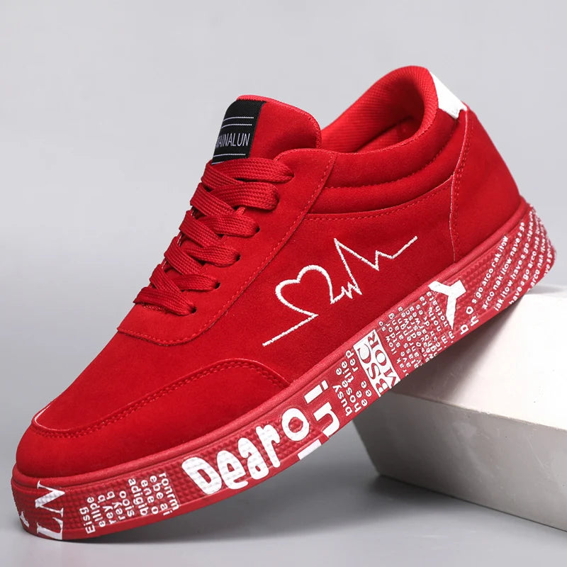 Breathable Mid-Top Sneakers , Heart & Music Graphic Design, Casual Streetwear Shoes for Couples, Valentine's Day & Birthday Gift