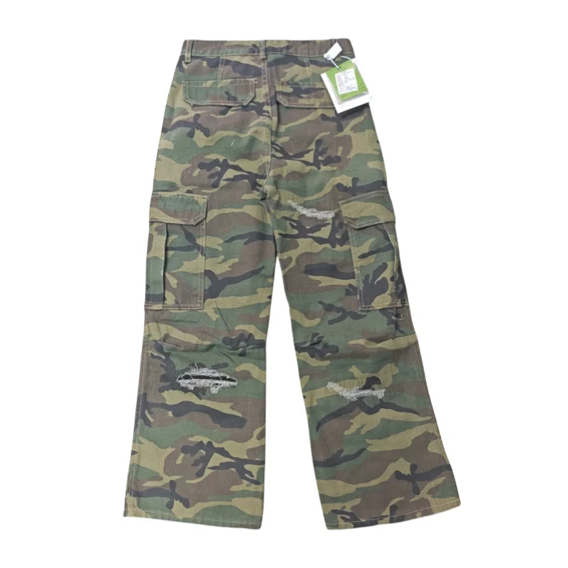 2025 Ropa Y2K Streetwear Washed Camouflage Baggy Ripped Cargo Jeans Pants For Women Clothing Multi Pockets Hip Hop Lady Trousers