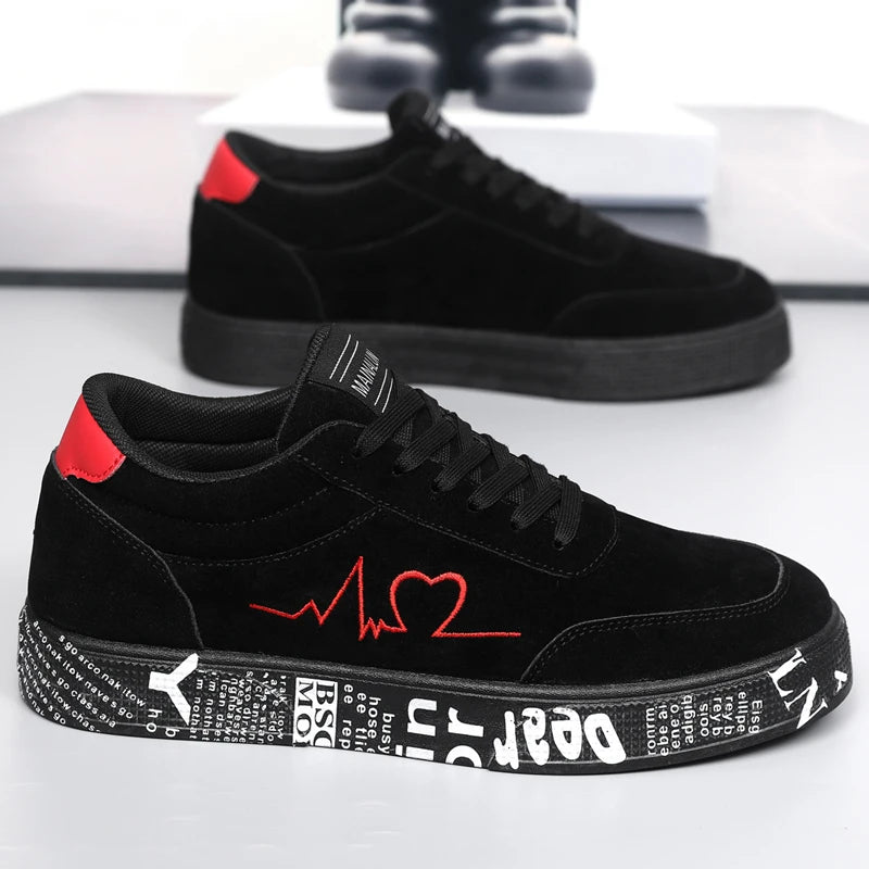 Breathable Mid-Top Sneakers , Heart & Music Graphic Design, Casual Streetwear Shoes for Couples, Valentine's Day & Birthday Gift