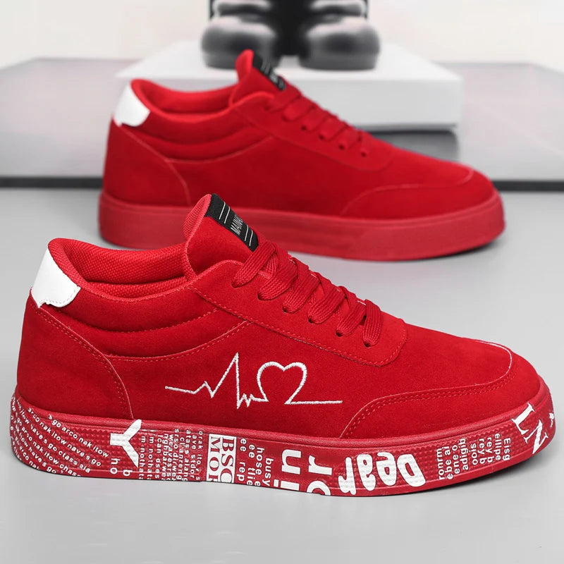Breathable Mid-Top Sneakers , Heart & Music Graphic Design, Casual Streetwear Shoes for Couples, Valentine's Day & Birthday Gift