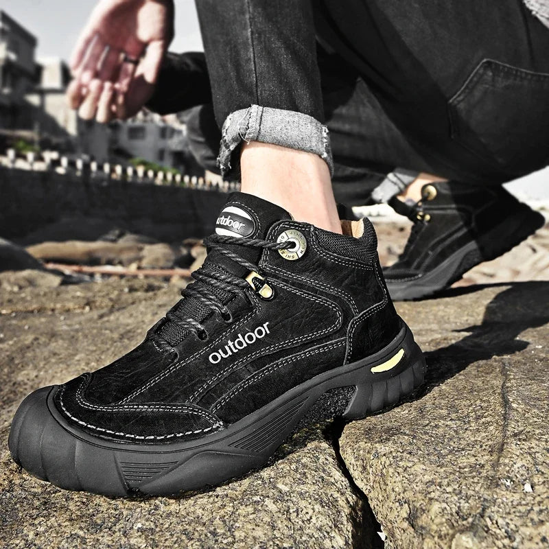 Man Casual Boots Winter Black Genuine Leather Comfy Men's Shoes Fashion Luxury Brand Men Boots New Design Outdoor Hiking Boots