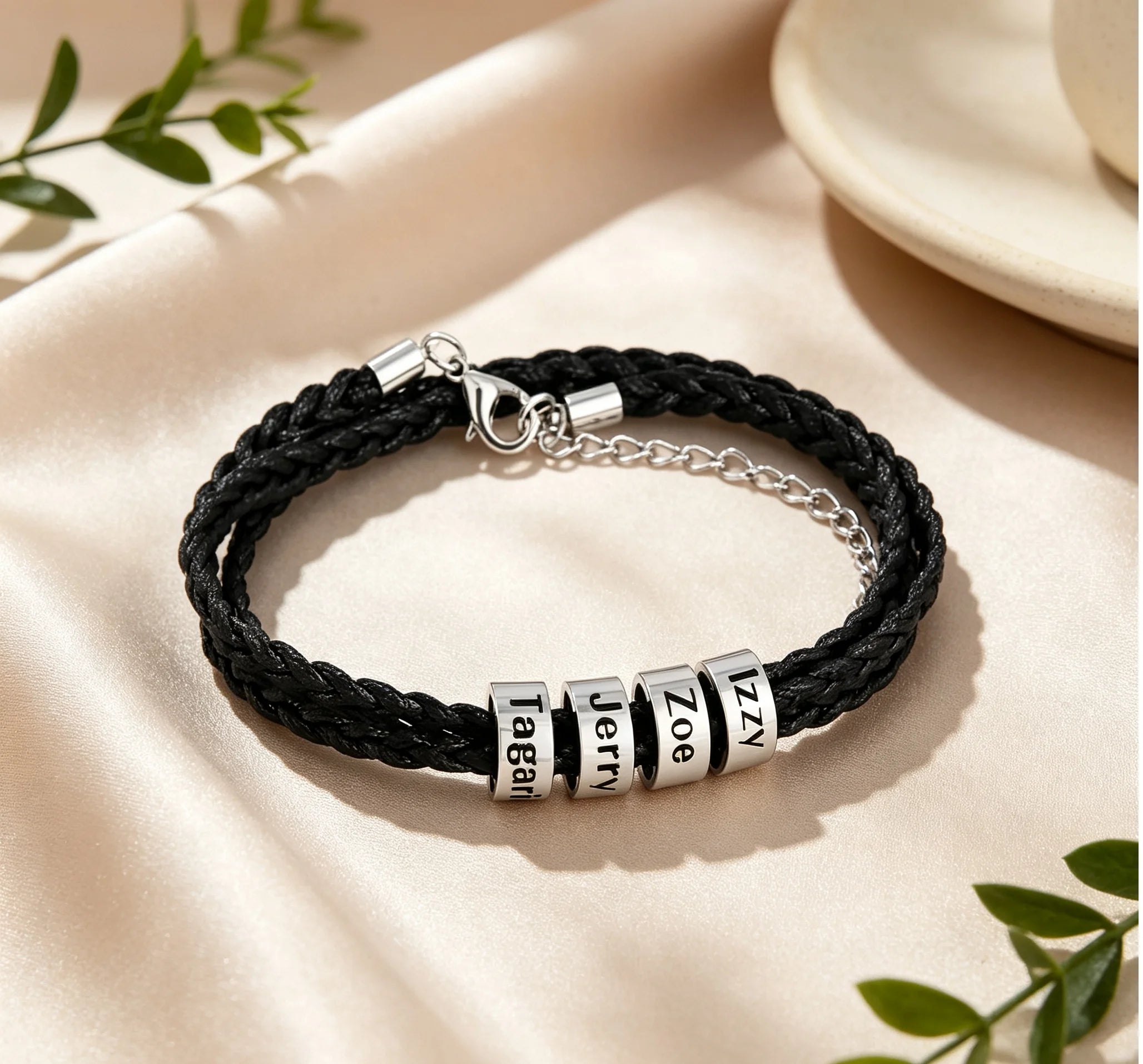 MaiLun 1pc  Customized Family Names Beads Men Braided Bracelet Personalized Jewelry Gift for Father boyfriend