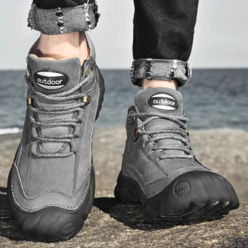 Man Casual Boots Winter Black Genuine Leather Comfy Men's Shoes Fashion Luxury Brand Men Boots New Design Outdoor Hiking Boots