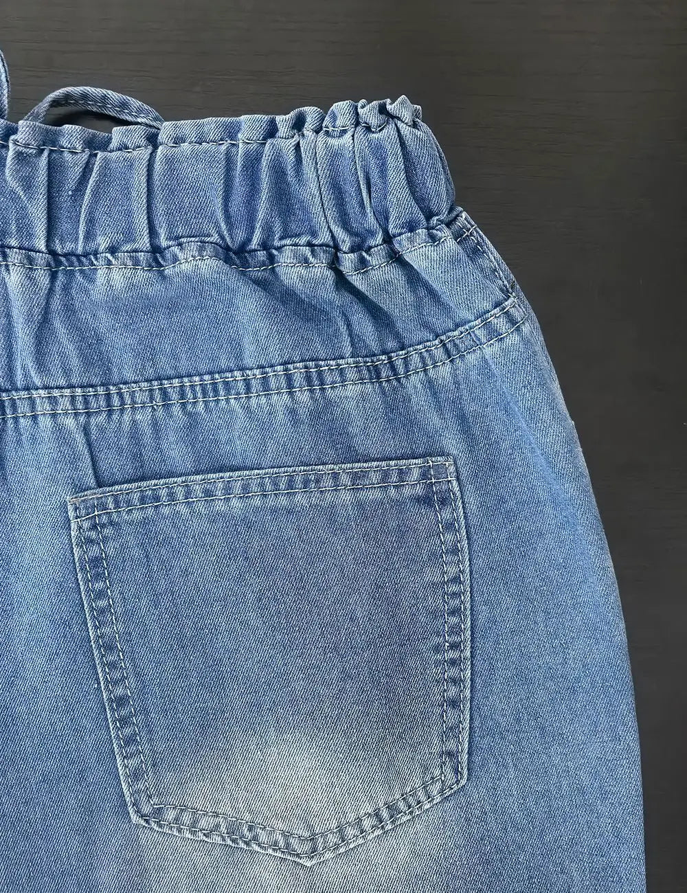 2026 New Women High Waist Drawstring Elastic Waist Washed Solid Color Wide Leg Long Pants Straight Loose Slimming Denim Pants