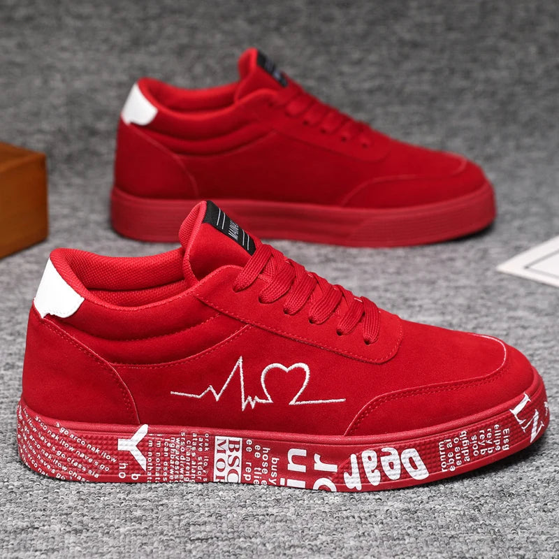 Breathable Mid-Top Sneakers , Heart & Music Graphic Design, Casual Streetwear Shoes for Couples, Valentine's Day & Birthday Gift