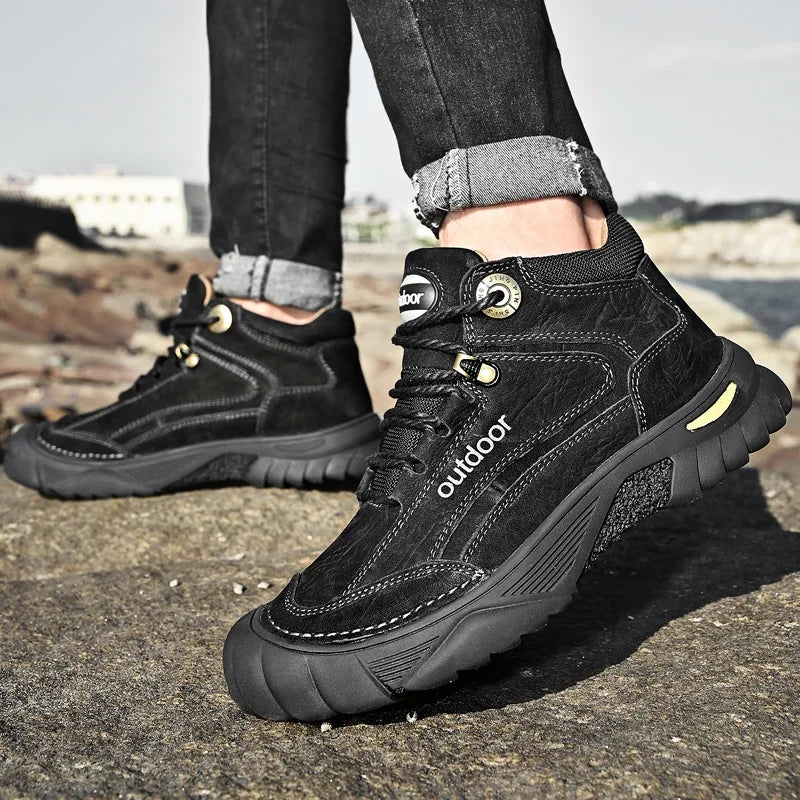 Man Casual Boots Winter Black Genuine Leather Comfy Men's Shoes Fashion Luxury Brand Men Boots New Design Outdoor Hiking Boots
