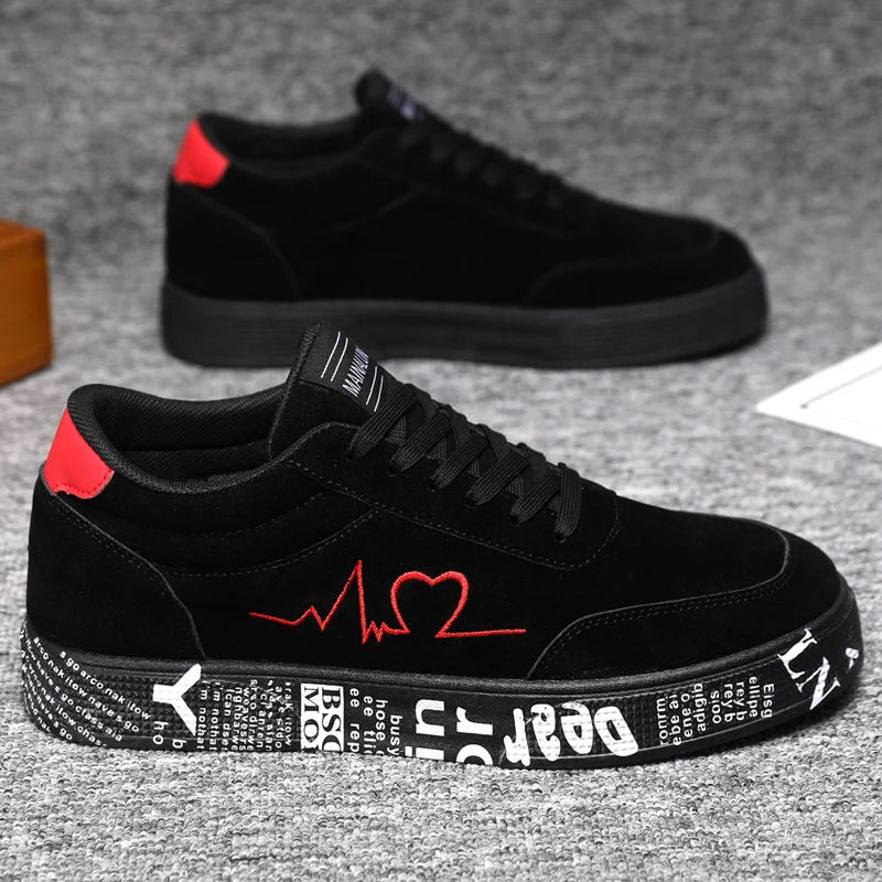 Breathable Mid-Top Sneakers , Heart & Music Graphic Design, Casual Streetwear Shoes for Couples, Valentine's Day & Birthday Gift