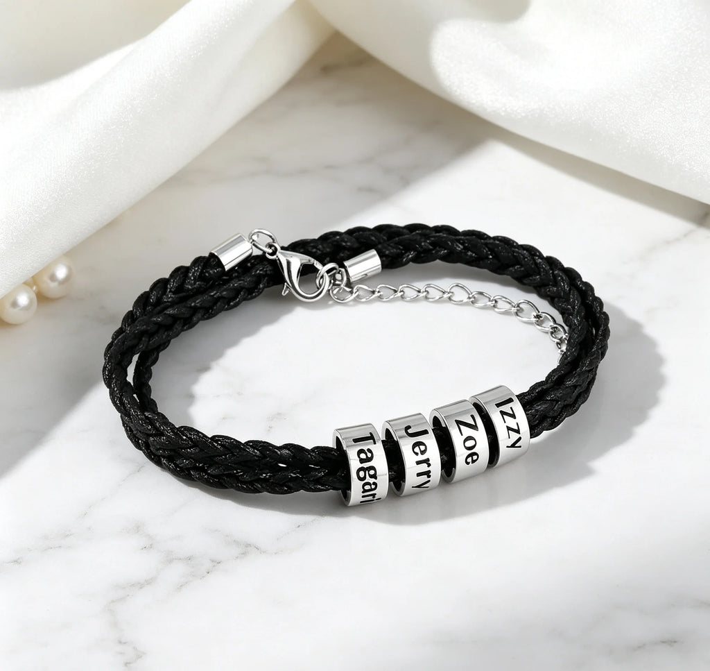 MaiLun 1pc  Customized Family Names Beads Men Braided Bracelet Personalized Jewelry Gift for Father boyfriend
