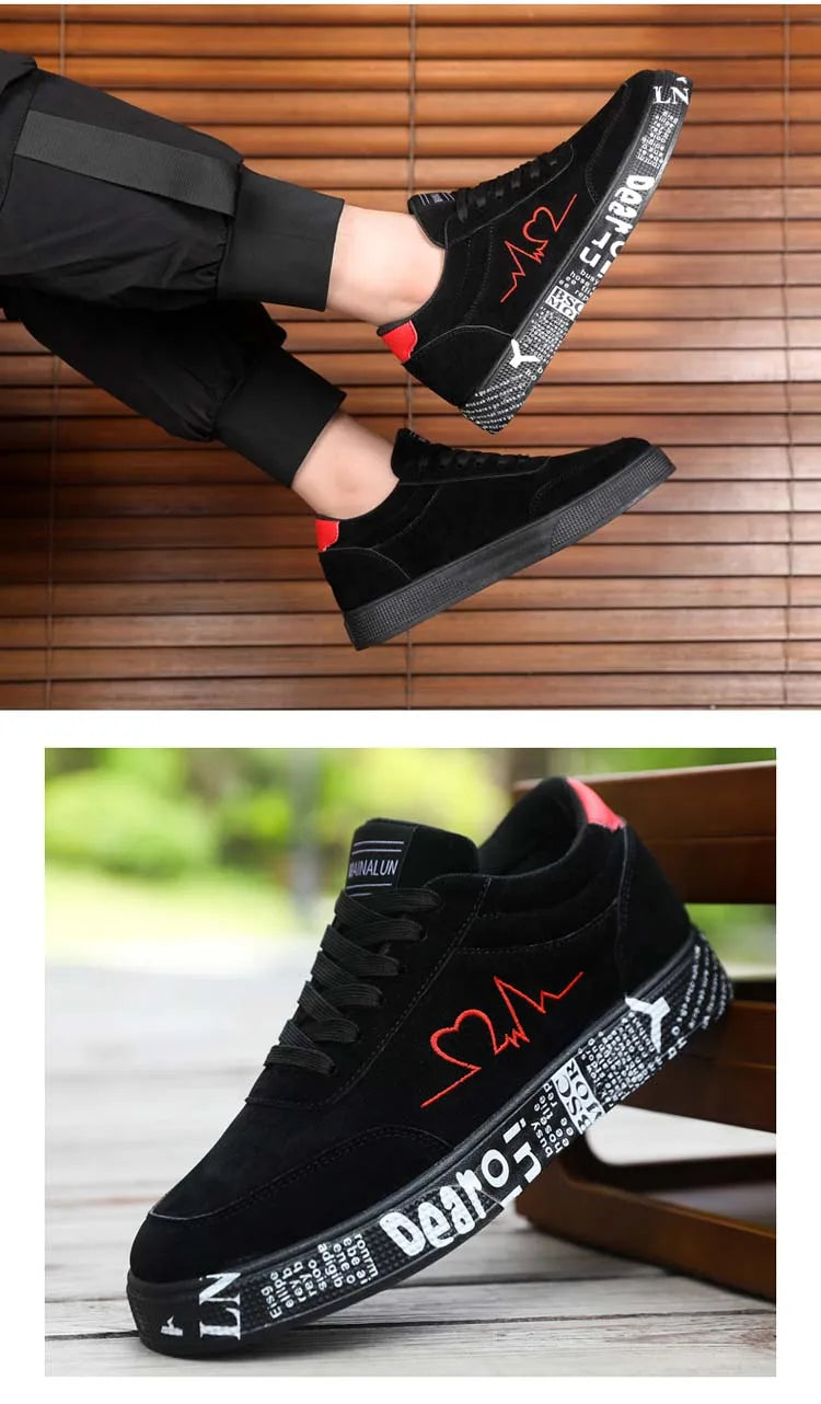 Breathable Mid-Top Sneakers , Heart & Music Graphic Design, Casual Streetwear Shoes for Couples, Valentine's Day & Birthday Gift