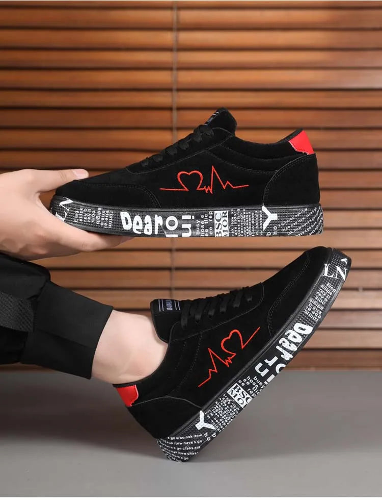 Breathable Mid-Top Sneakers , Heart & Music Graphic Design, Casual Streetwear Shoes for Couples, Valentine's Day & Birthday Gift