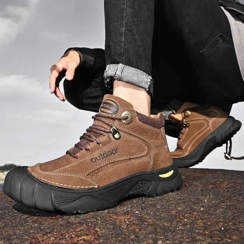 Man Casual Boots Winter Black Genuine Leather Comfy Men's Shoes Fashion Luxury Brand Men Boots New Design Outdoor Hiking Boots