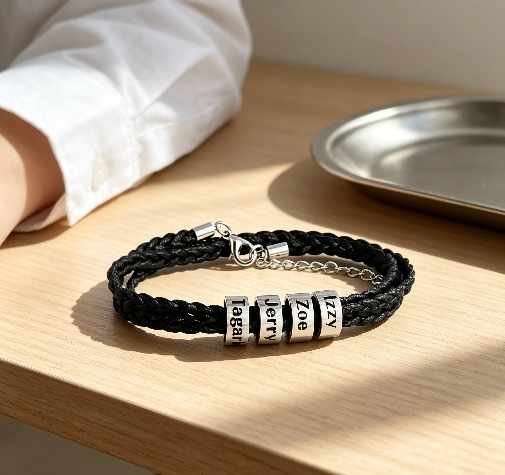 MaiLun 1pc  Customized Family Names Beads Men Braided Bracelet Personalized Jewelry Gift for Father boyfriend