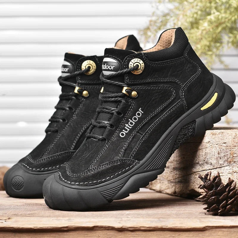 Man Casual Boots Winter Black Genuine Leather Comfy Men's Shoes Fashion Luxury Brand Men Boots New Design Outdoor Hiking Boots