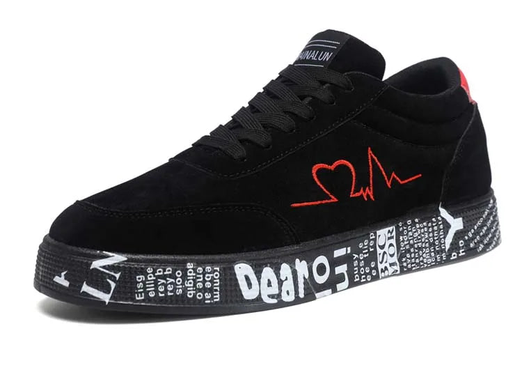 Breathable Mid-Top Sneakers , Heart & Music Graphic Design, Casual Streetwear Shoes for Couples, Valentine's Day & Birthday Gift