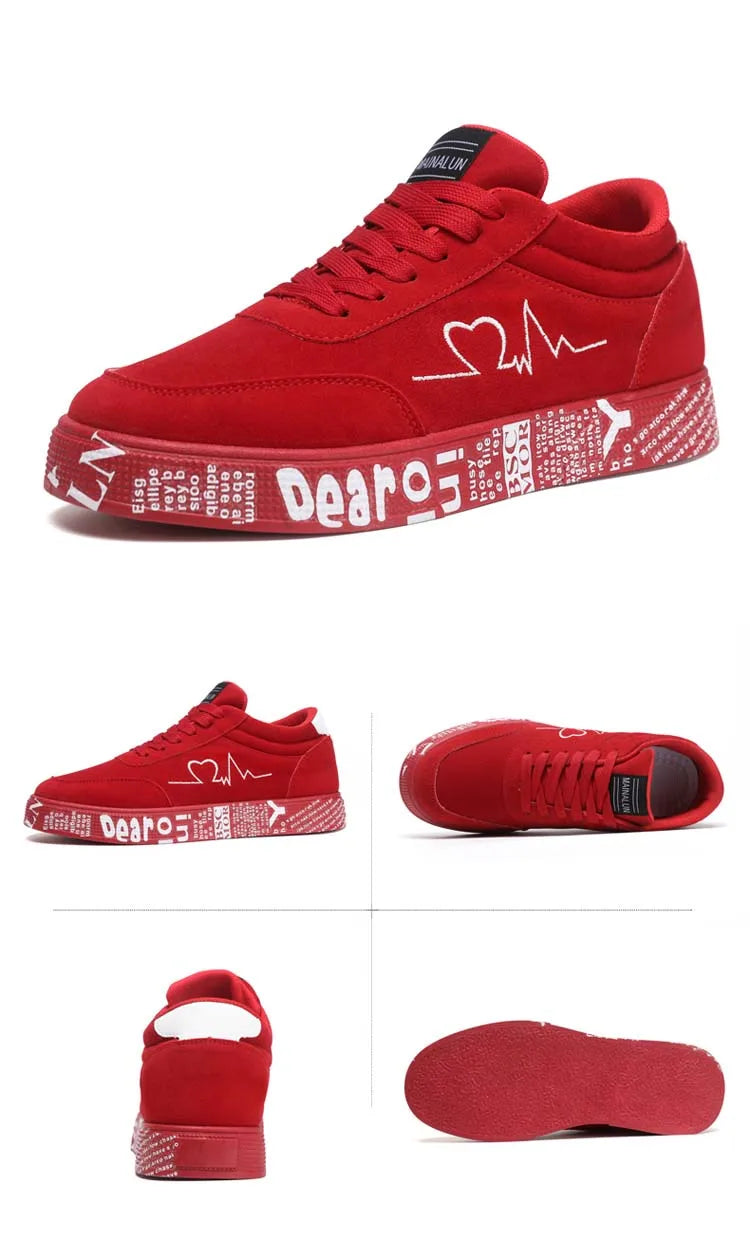 Breathable Mid-Top Sneakers , Heart & Music Graphic Design, Casual Streetwear Shoes for Couples, Valentine's Day & Birthday Gift